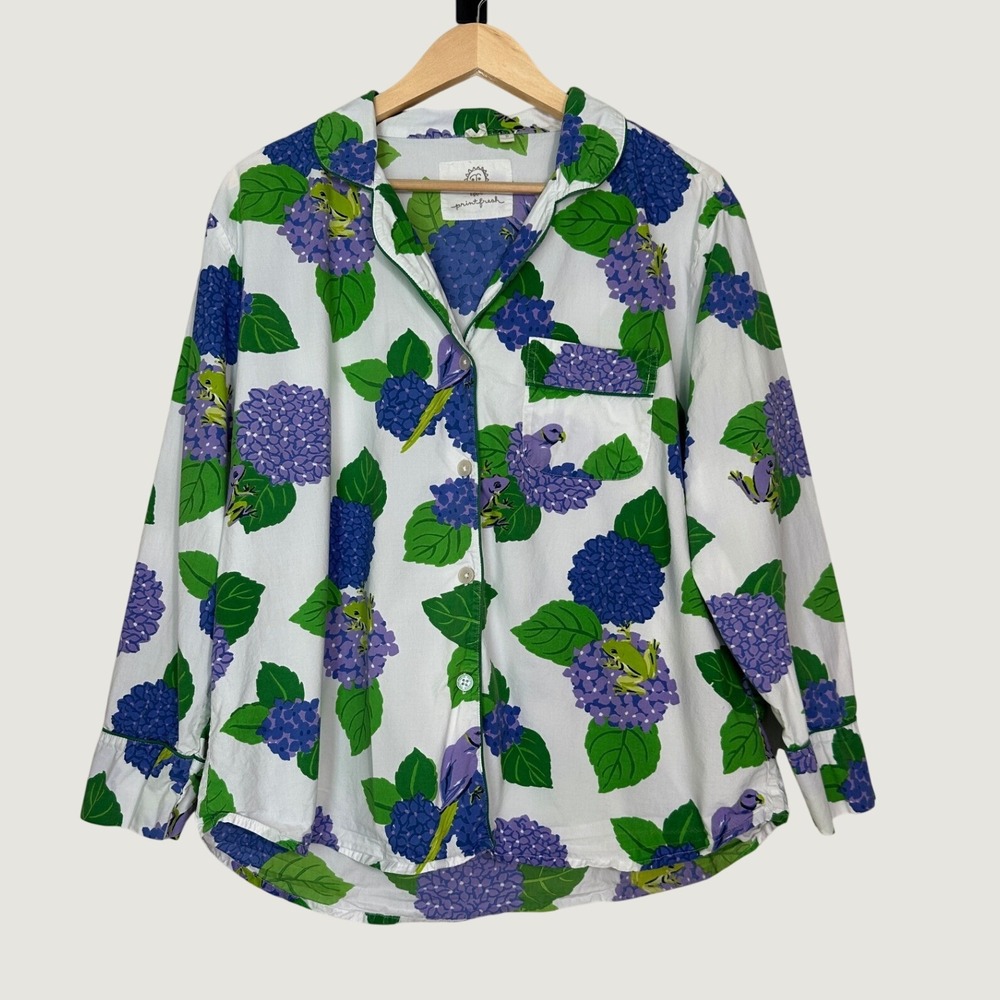 Printfresh Hydrangea Hideaway Cotton Long Sleeve Top L/P Floral Frogs Organic PJ